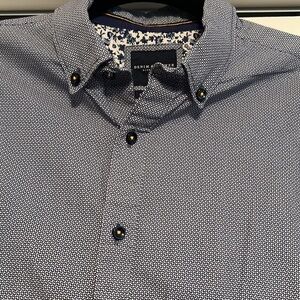 Denim & Flower navy & white pattern button down shirt, Size M